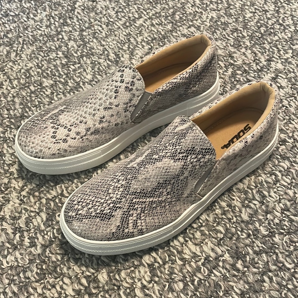 Snakeskin slip on shoes
